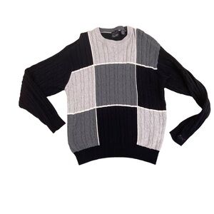 Men’s Greg Norman 100% cotton color block cable knit pullover sweater medium